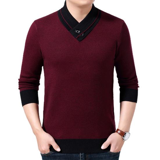 Men Sweater V Neck Knitted Contrast Colors Loose Spring Sweater for Daily Wear