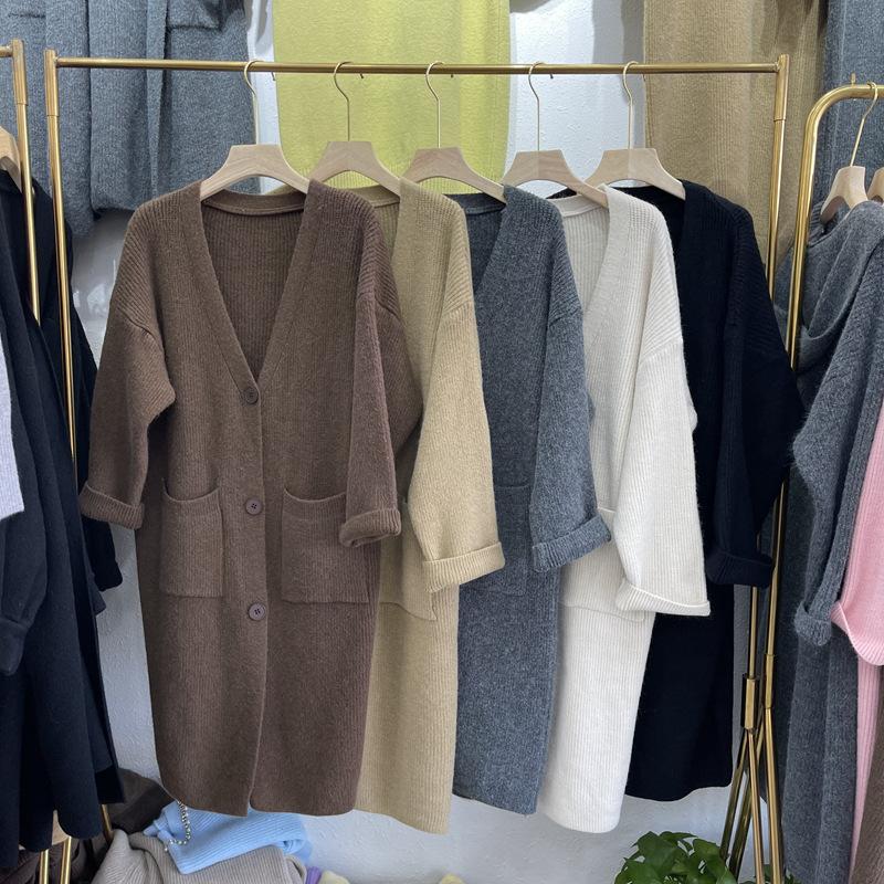 Pulover de lungime medie Cardigan Toamnă și iarnă pentru femei Jachetă în stil leneș Pulover peste genunchi Pulover din tricot largi Îmbrăcăminte exterioară