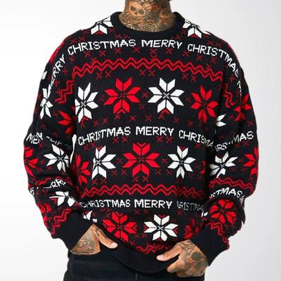 Men's European & American Autumn/Winter Christmas Jacquard Loose Drop Shoulder Long Sleeve Sweater