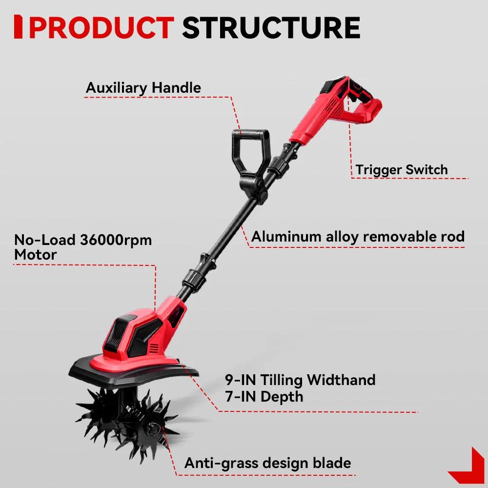 4000W Electric Tiller Cultivator Cordless Portable Grass Trimmer Garden Agricultural Soil Loosening Power Tool