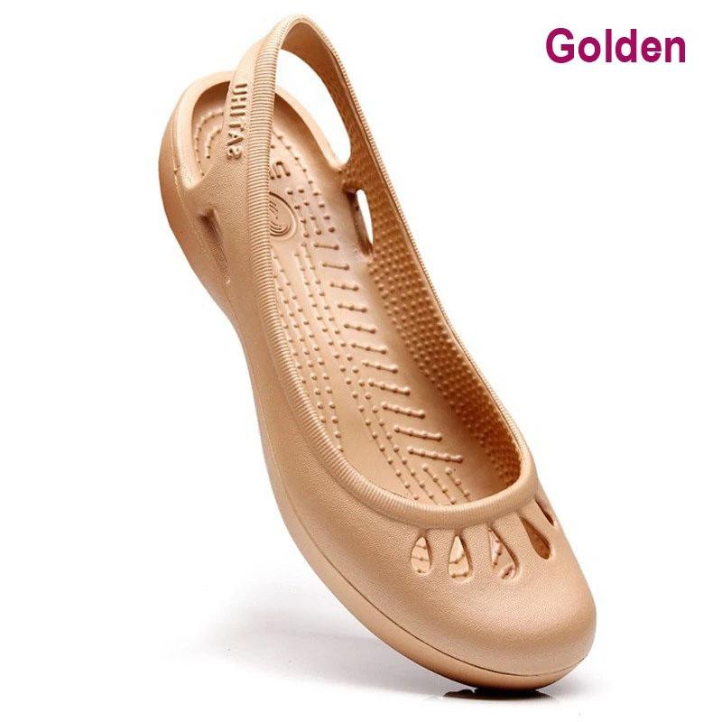 Sommer leichte Anti-Rutsch-Loch-Schuhe Clog für Damen Flache Unterseite Sandalen Krankenschwester Outdoor Strand Jelly