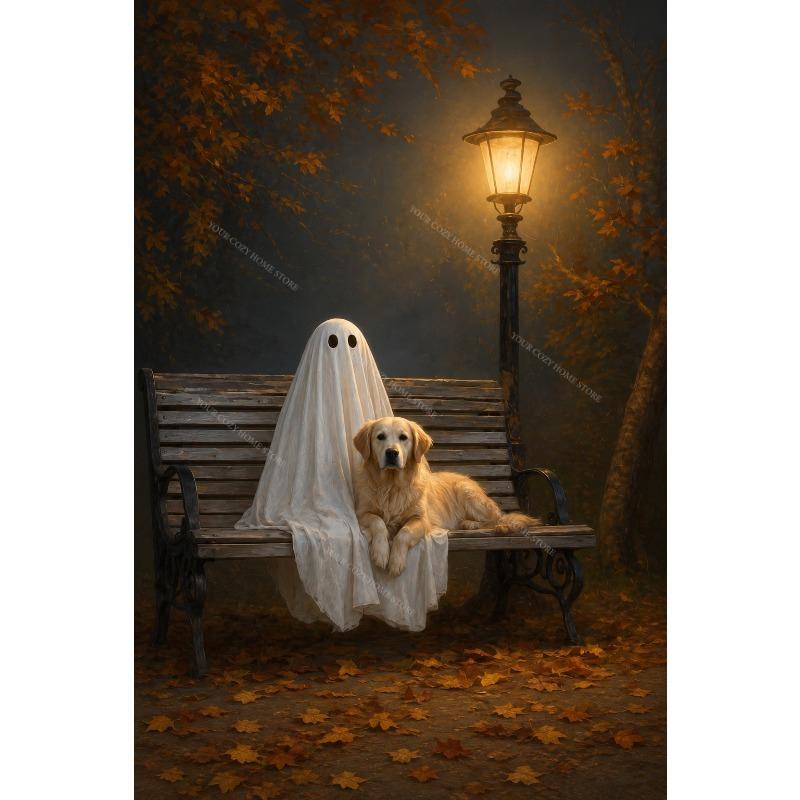 Ghost Canvas Gallery Wall Prints Starry Night Pumpkin Witch Dog Wall Art Dark Moody Halloween Farmhouse Holiday Home Decor Gift