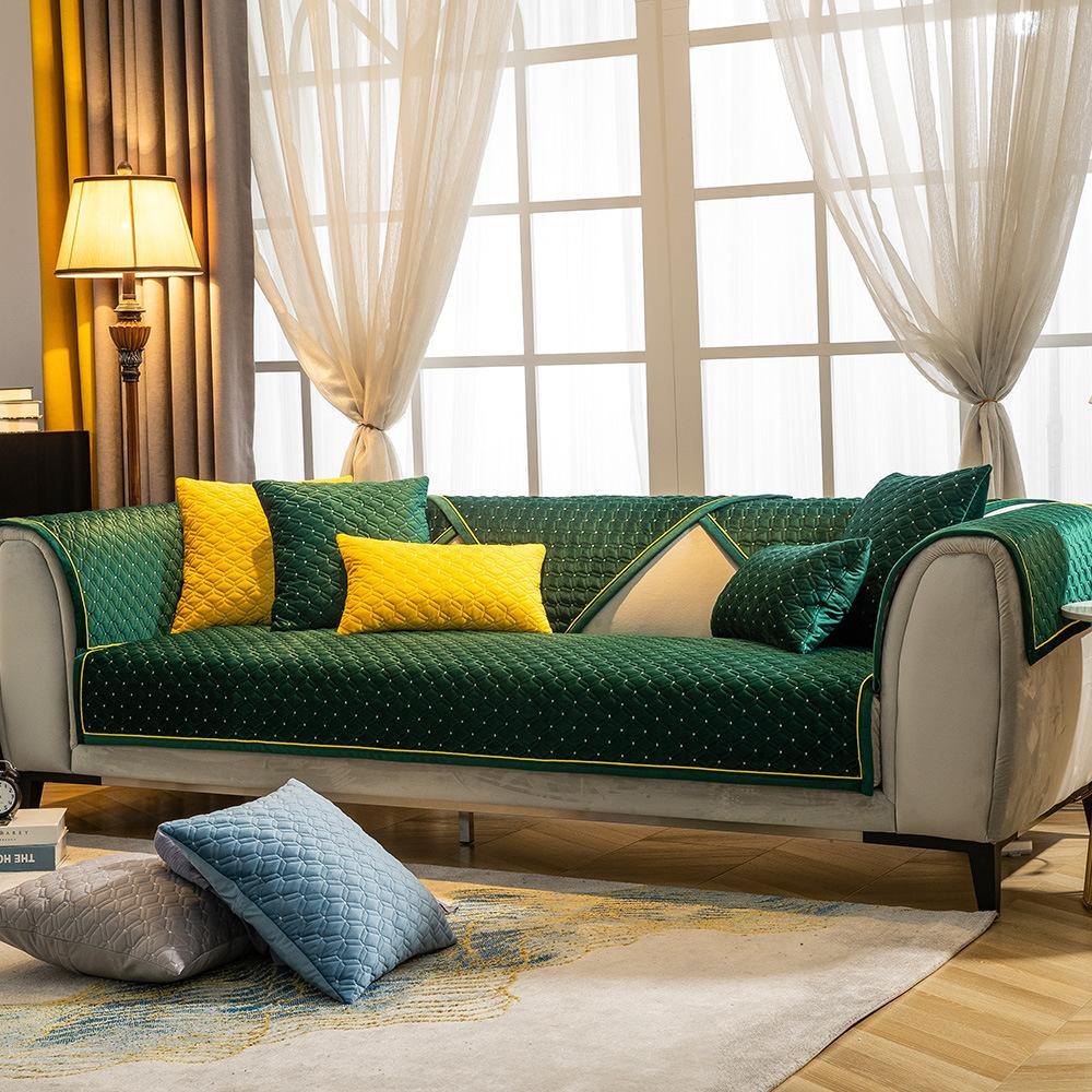 Simplicity Sofa Seat Slipcovers Solid Color Plush Sofa Protector Home Decor Sofa Cover Autumn Winter Warm Fabric Art Couch Cover