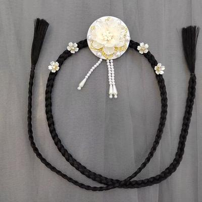 Gift Flower Hanbok Wig Headdress Tassel Pearl Korea Ethnic Style Hairband Headdress Classical Stage Dance Hair Hoop Children