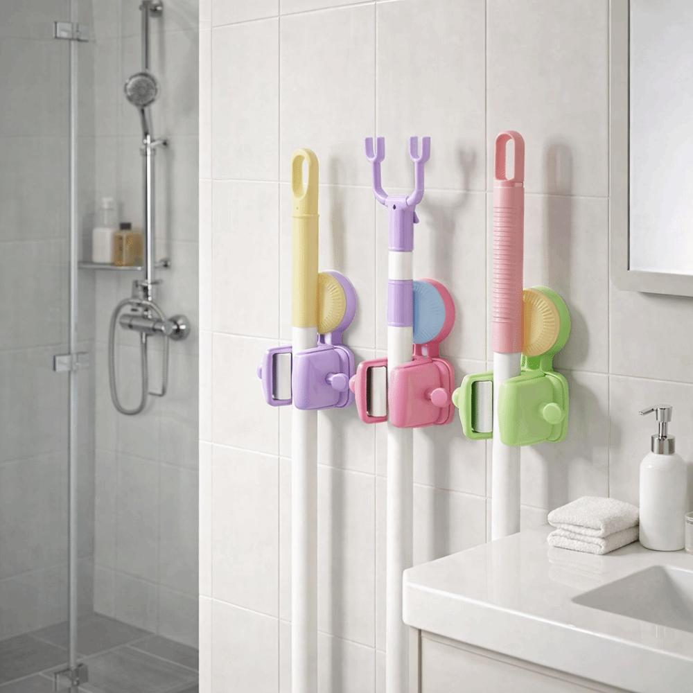 Punch Free Wall Mounted Mop Rack Wall Mounted Mop Broom Holder Practical Mop Storage Clips Home