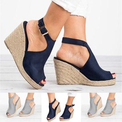 Women's Ladies Fashion Solid Wedges Casual Buckle Strap Roman Shoes Sandals