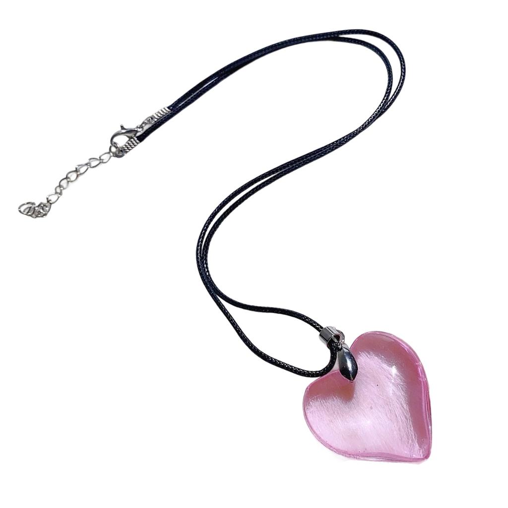 Delicate Heart Necklace Adorned With Natural Resin Charm PU Leather Chain Neckchain Unisex Fashion Jewelry