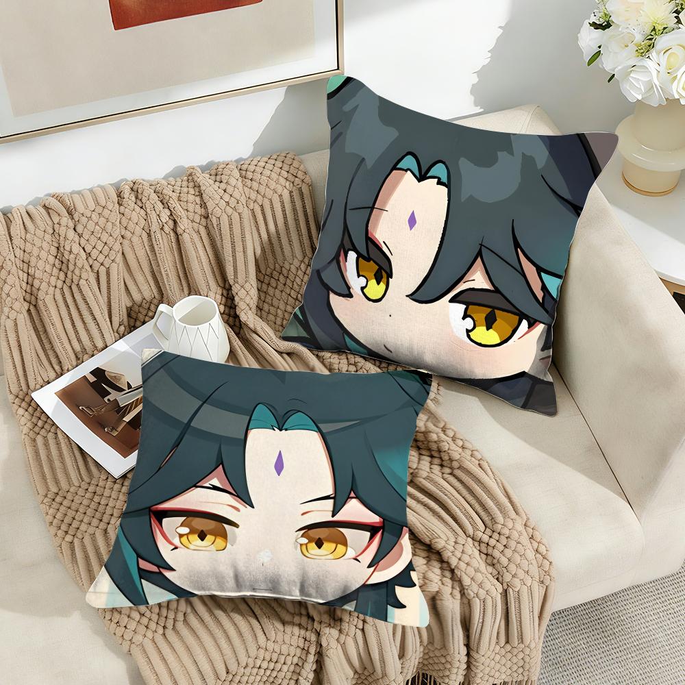 Xiao Cute Genshin Impact Cushion Cover Silky Short Plush Invisible Zipper Dustproof Sofa Pillow Case For Home Decor