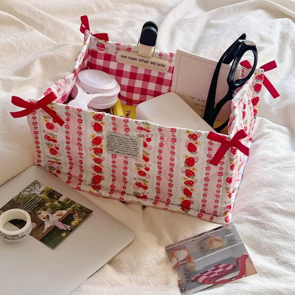 Ins Style Quilted Storage Basket Square Sundries Organizing Bag Cute Desktop Storage Basket  Snacks