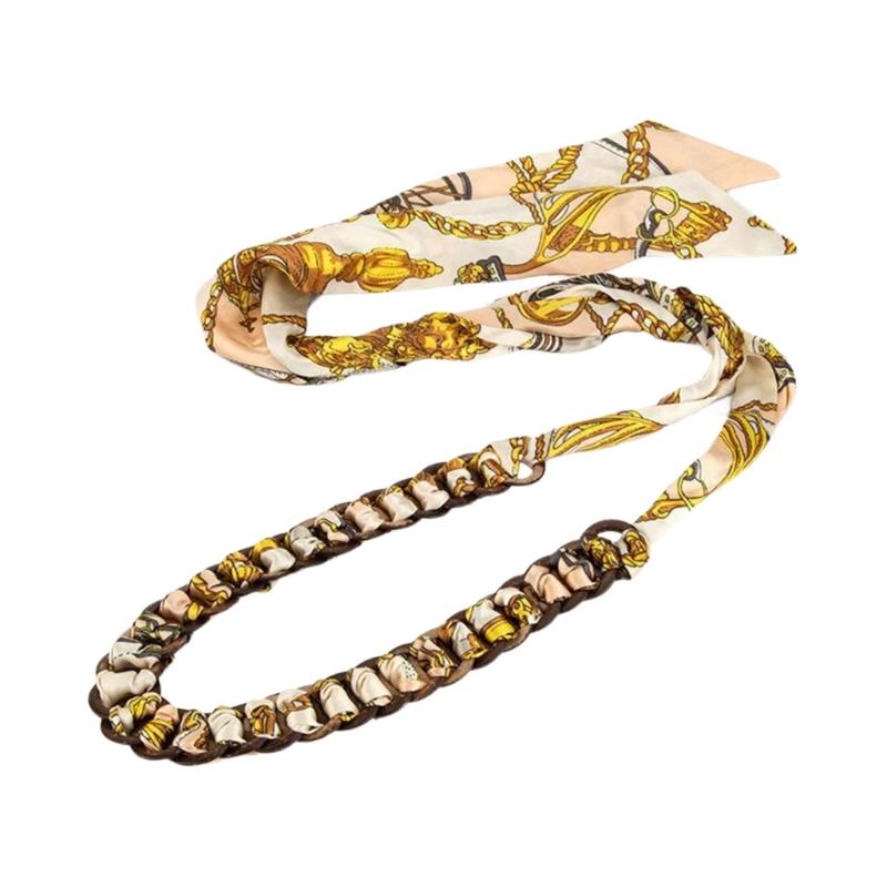 Bohemian Styles Silk Scarf Belt With Resin Hooks For Women Ethnic Weaving Design Adjustable Waist Band Fashion Accessory жёлтый