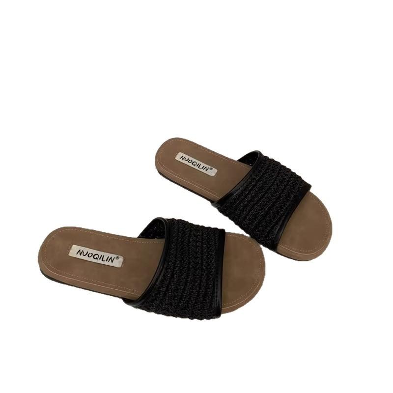 French holiday woven niche cool slippers women's 2025 spring and summer outer wear season with skirts, evening breeze platform Boken shoes