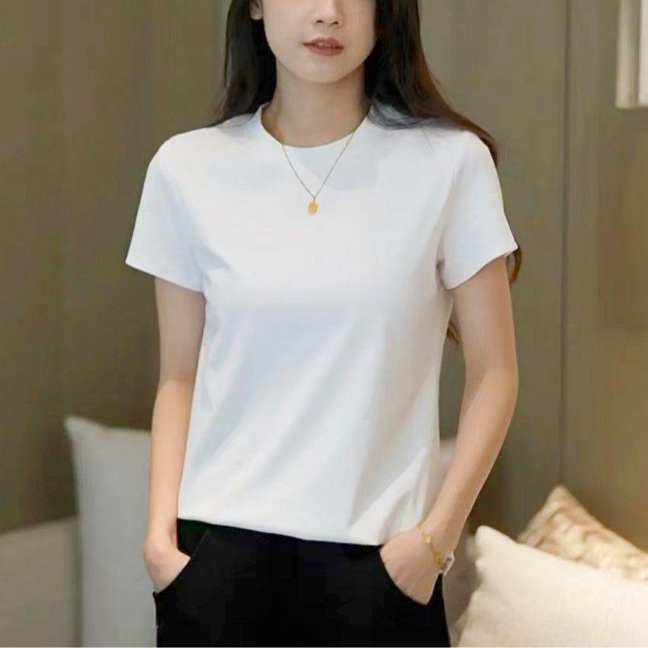 Women's Elegant Round Neck Short Sleeve Textured Solid Color T-shirt - High Stretch and Versatile Summer Top