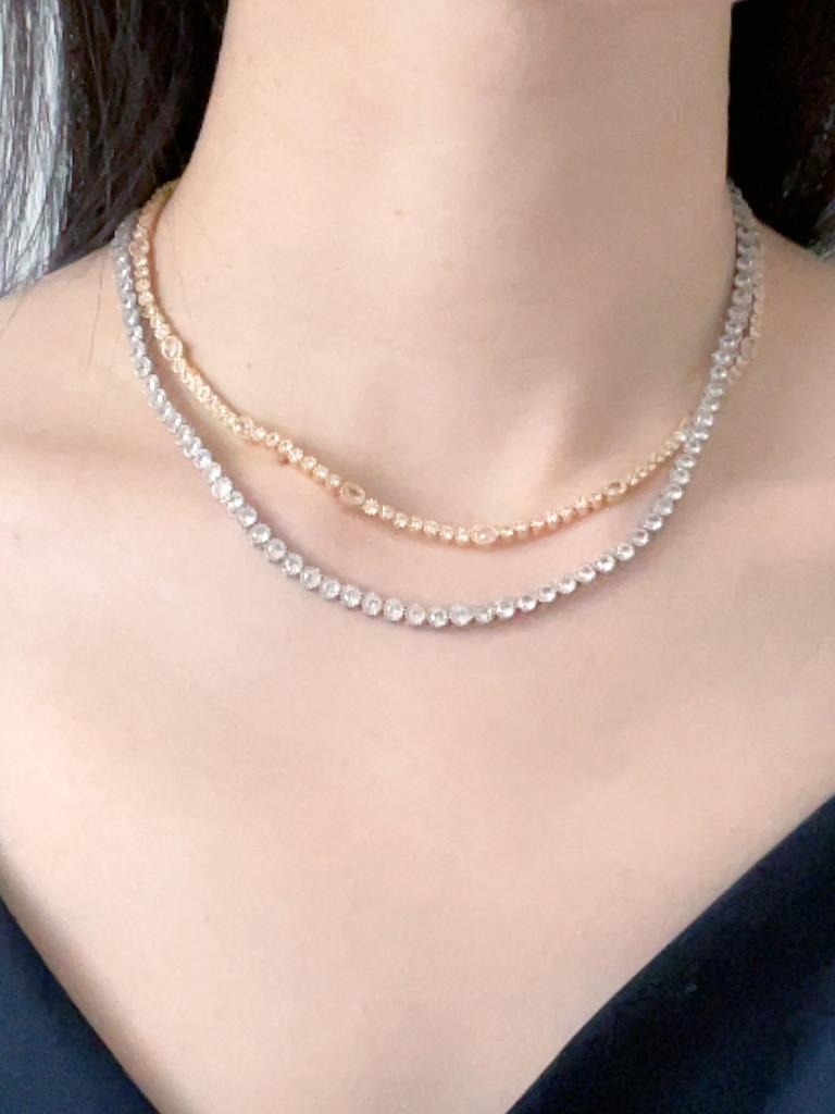 Elyona Round Setting Tennis Chain Necklace Cubic Zirconia (Gold/Silver) Daily Layering Luxury Style