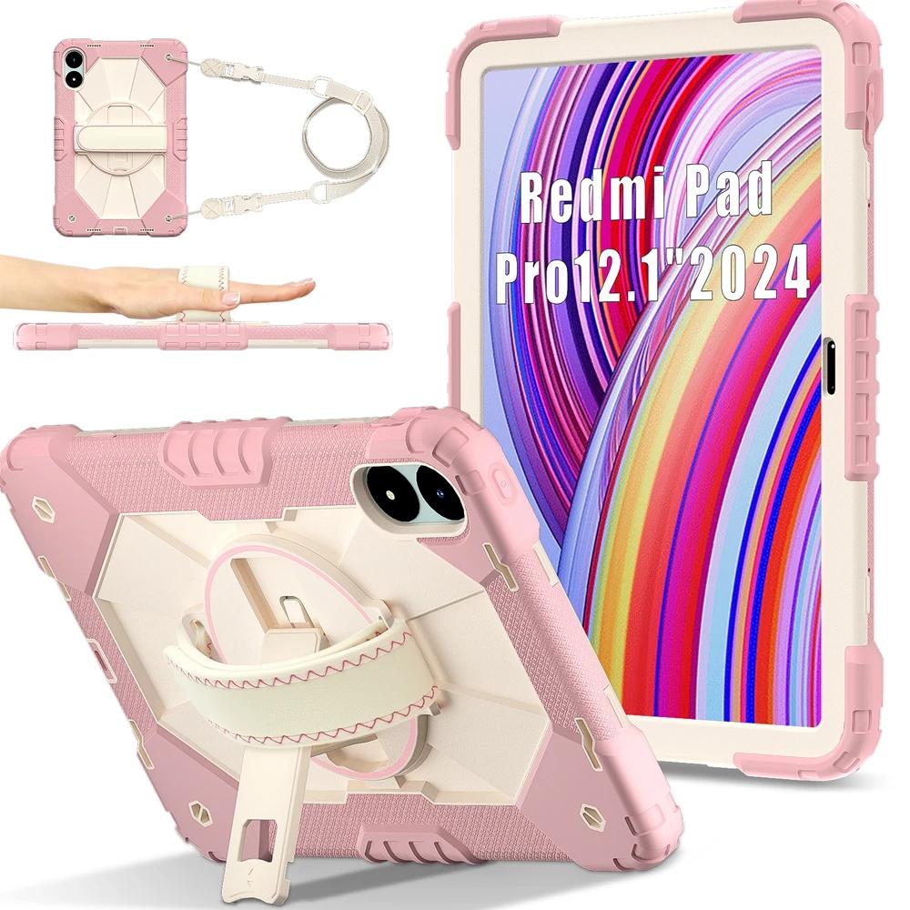 For Xiaomi Redmi Pad Pro 2024 5G 12.1 inch Case Kids Safe Silicon PC Shoulder Strap Shockproof Armor Stand Tablet Cover