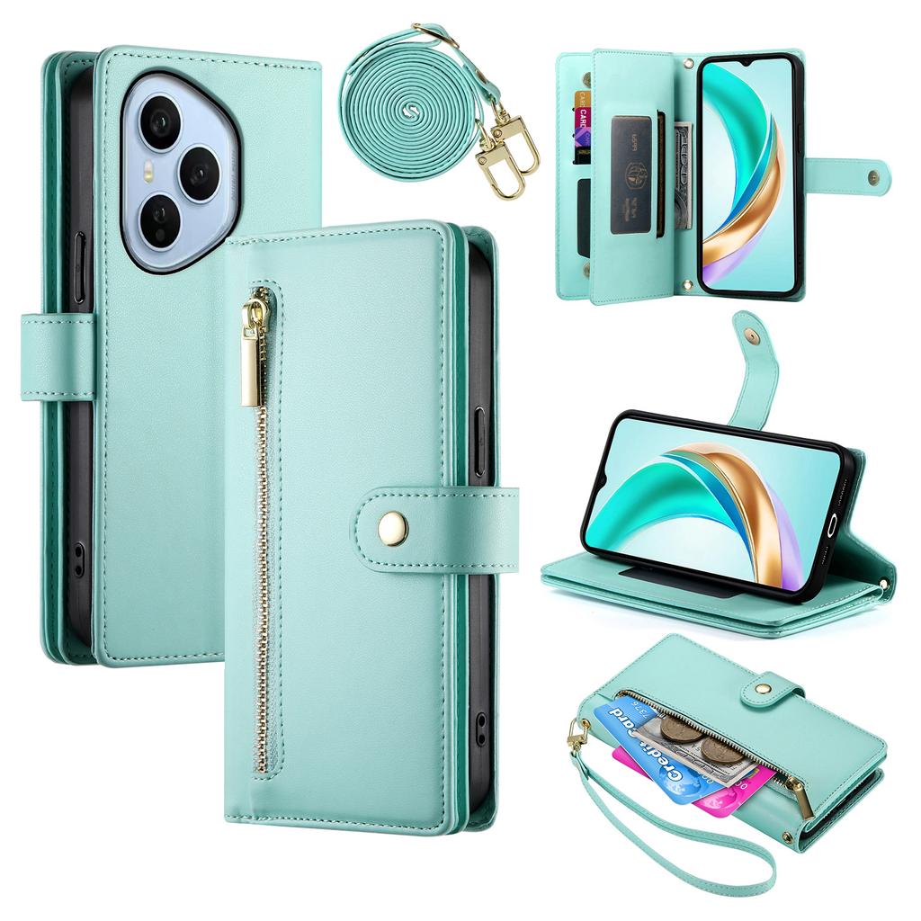 For Honor 400 Pro 5G (Global) Case Zipper Pocket Wallet Leather Phone Cover with Straps