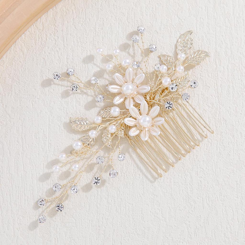 Famihot Hair Accessory Set with and Leaf and Flower Bridal Kanzashi and Crystal Perfect for Entrance and Perfect for Kimono and Made of Alloy and Gold