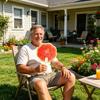 1/2Pcs Watermelon Fan with Wooden Long Handle, Lightweight Decorative Round Hand Fan, Outdoor Portable Summer Cooling Fan