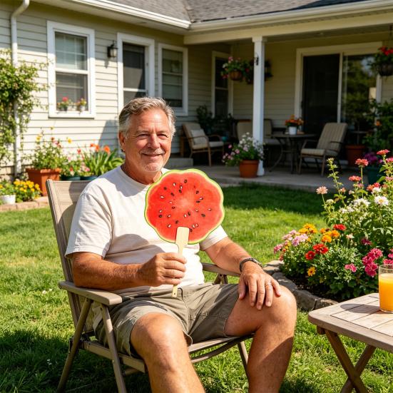 1/2Pcs Watermelon Fan with Wooden Long Handle, Lightweight Decorative Round Hand Fan, Outdoor Portable Summer Cooling Fan