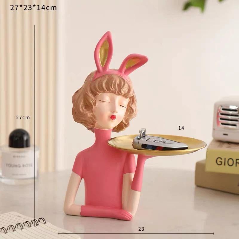 INS Style Resin Girl Tray Figurine – Modern Desktop Home Decorative Ornament