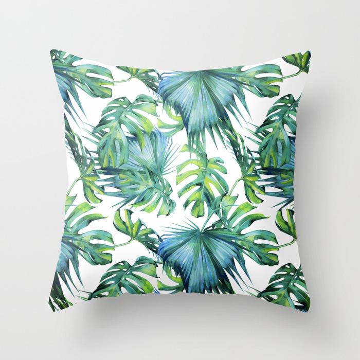 Green Tropical Leaf Pillow Cover Fleshy Polyester Pillow Cushion Cover Decoration Salon Home Decor Throw Pillows Car Seat Chair