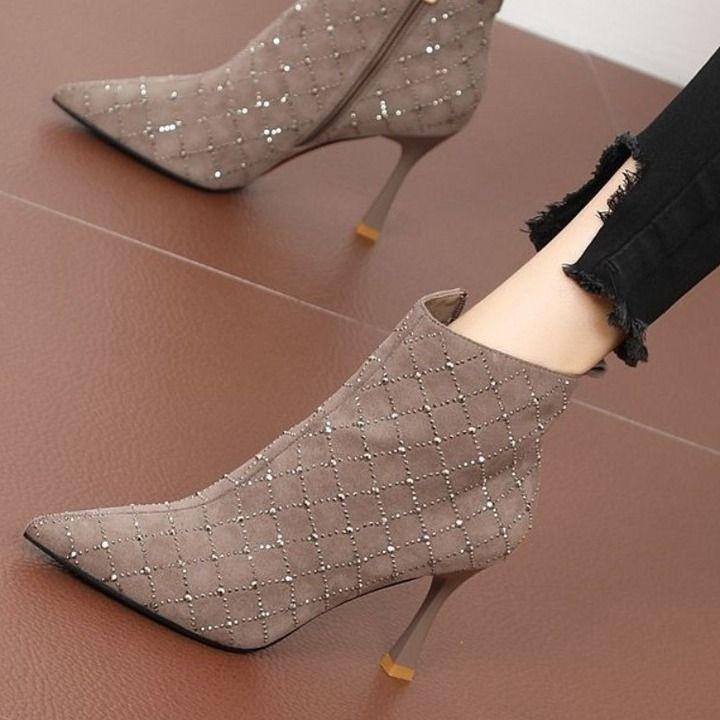 Elegant Pointed-toed Foreign Temperament High-heeled Short Boots On the Toes 2025 Winter New Thin-heeled Sexy Thin Single Boots