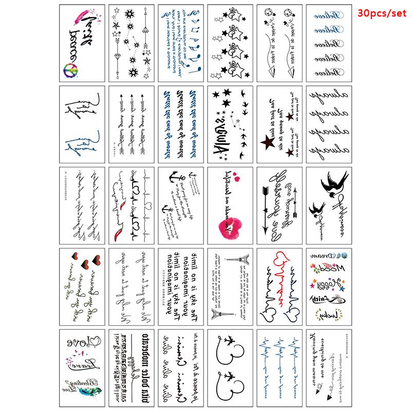 30 Sheets 3D Butterfly Flower English Pattern Temporary Tattoo Sticker,Small Size Body Arm Shoulder Wrist Fake Tattoo Sticker