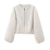 Oberbekleidung Cropped Bomberjacke Damen Herbst Langarm Kunstwolle Mäntel für Damen Winter Reißverschluss Grau Beige Kurzmäntel