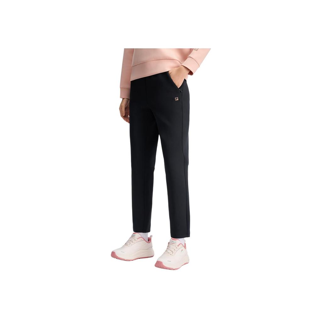 Fila Fitness Athletics Solid Color Simple Comfortable Elastic Knitted Sports Pants Women Bottoms Deep-Black A11W511604F-BK