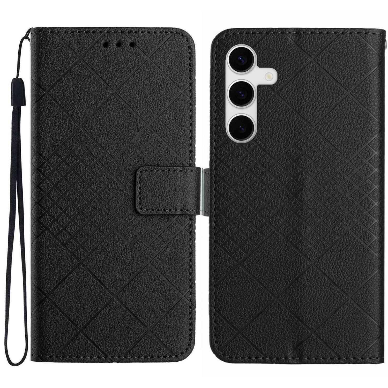 

For Samsung Galaxy S25 FE Case Wallet Imprint PU Leather Flip Folio Phone Cover Black
