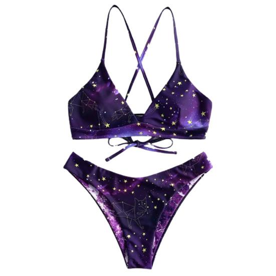 

Градиентный комплект бикини из 2 шт./компл., купальный костюм без завязок со звездами и поясом M фиолетовый