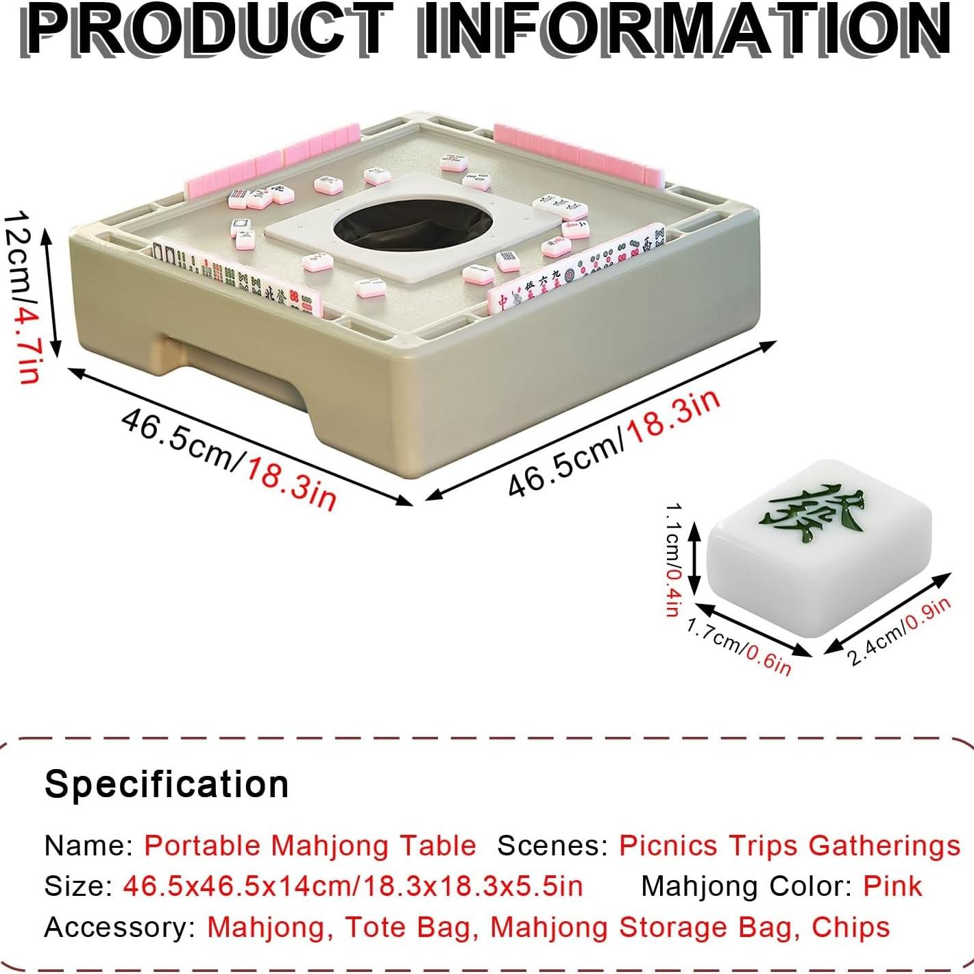 Portable Mahjong Table with Pink Mahjong Tiles Mini Travel Game Machine for Campsites House Party Picnic
