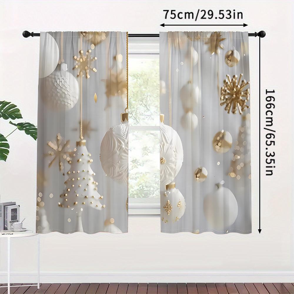 2 Panel Christmas Curtains White and Gold Christmas Balls Christmas Tree Window Decoration Curtains Stock Shipping Fast