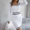 Autumn Winter Women's Square-neck Sweater Dress Mid-length Fitted Bodycon Dress Sexy Knitted Dress