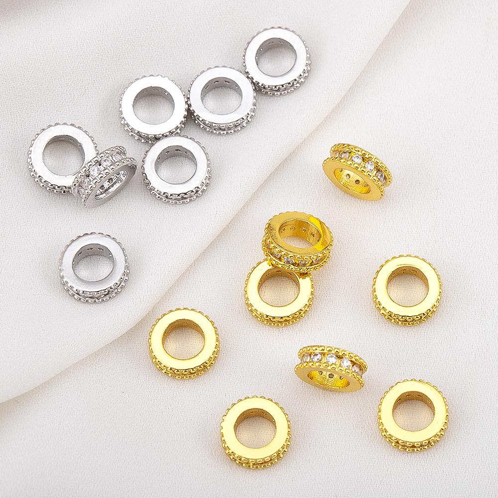 2pcs 5Pcs 9.5x3.3mm 18K Gold Color Plated Round Spacer Beads with Zircon Brass Handmade DIY Bracelet Jewelry Making Accessories