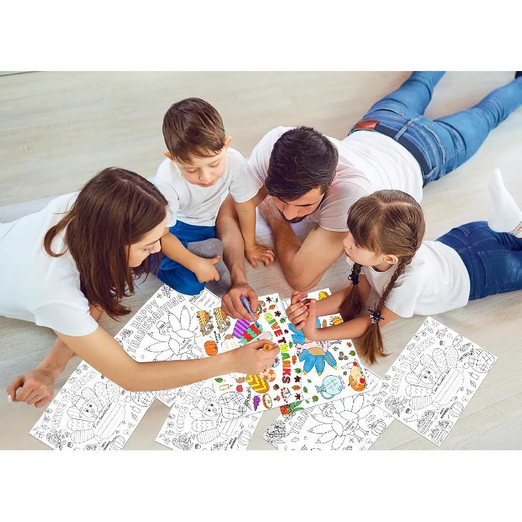 Thanksgiving Coloring Placemats for Kids 16PCS Fall Paper Placemats for Kids to Color Thanksgiving Paper Table Mats for Thankful Craft Activity