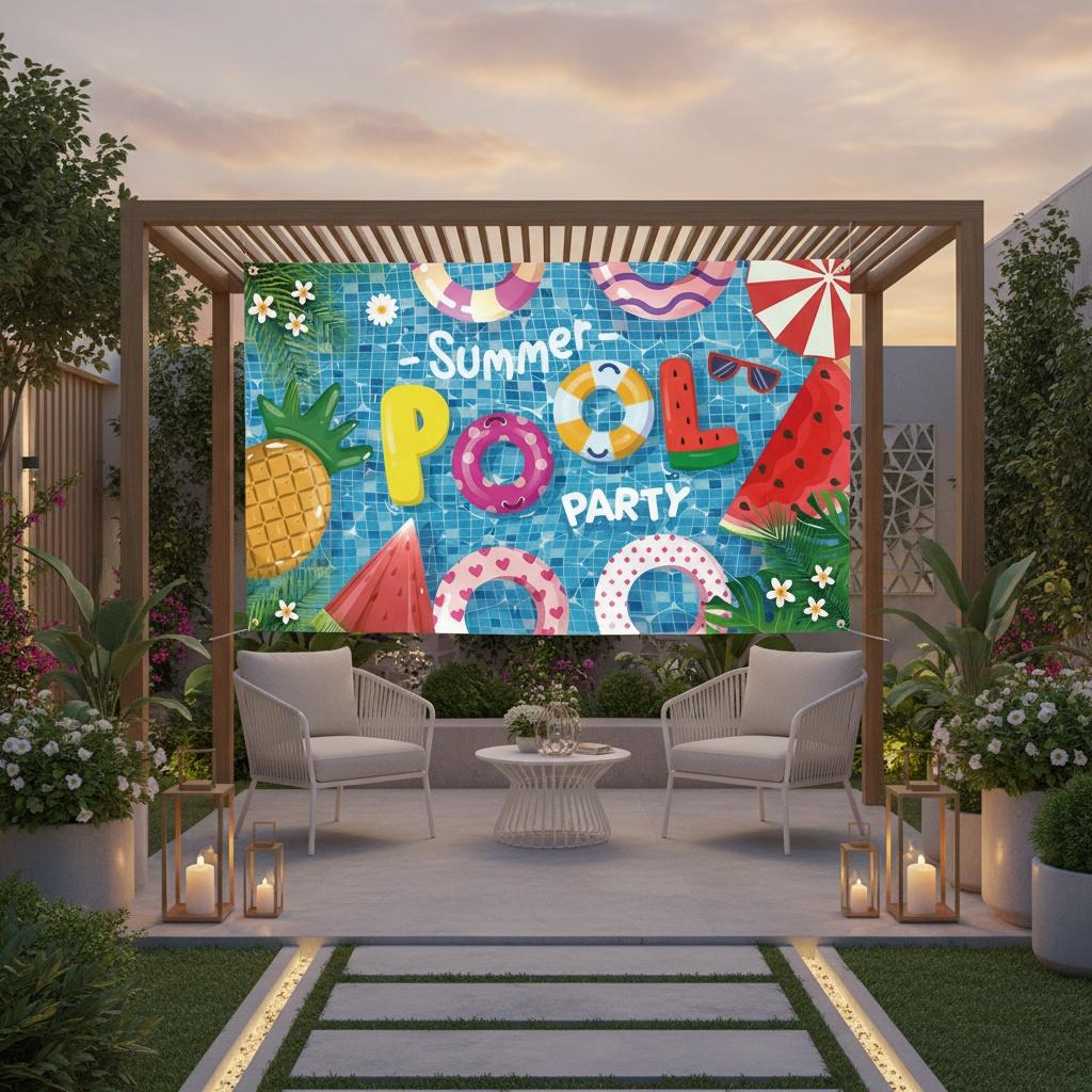 One-piece banner with a summer motif size 7087 inches x 4331 inches made of polyester material