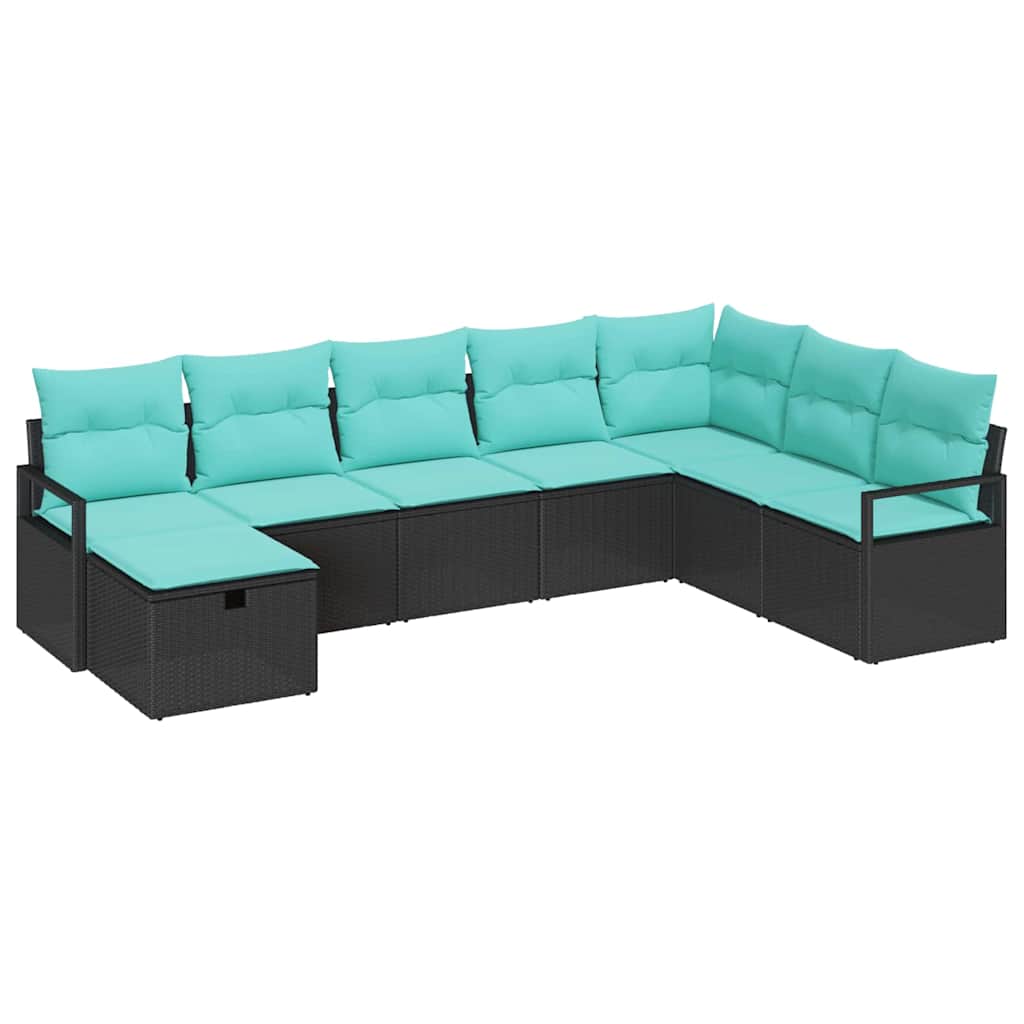 8 Piece Sofa Set with Cushions and Storage Black Poly Rattan