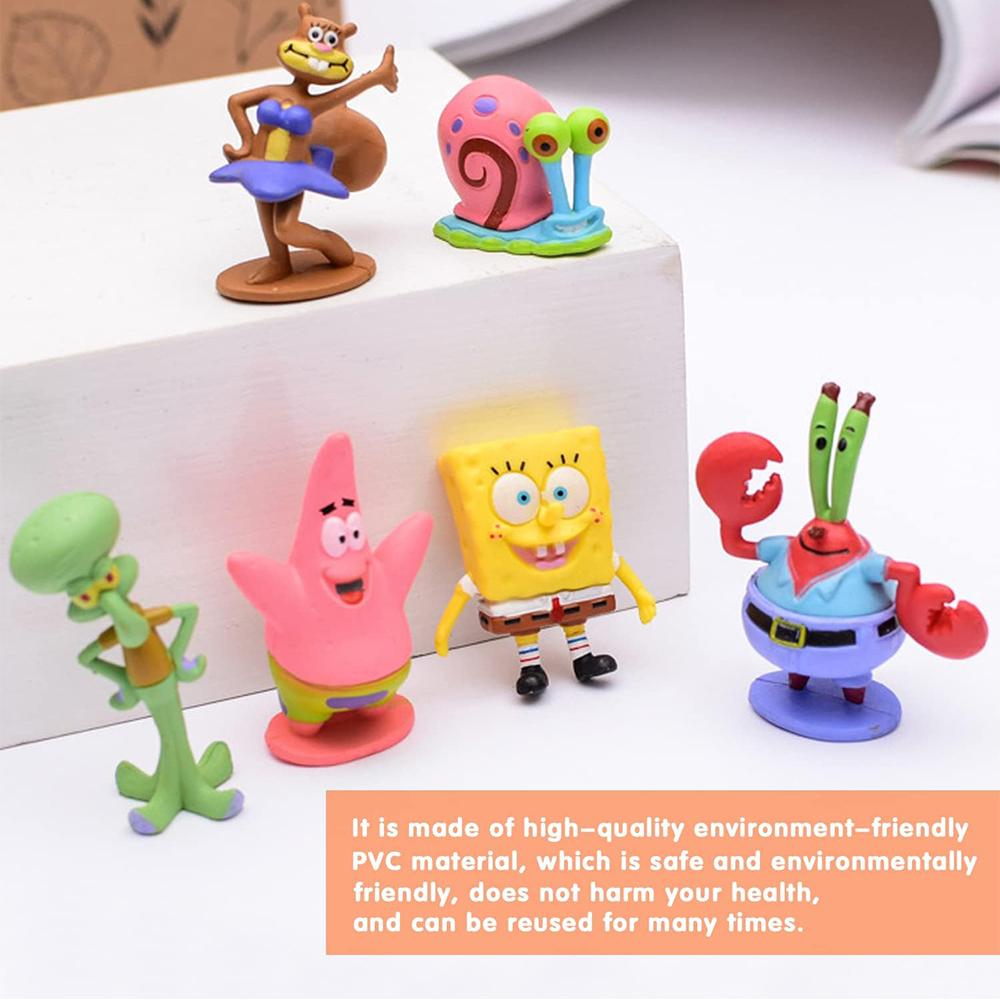New 6× DIY Sponge-Bob Action Figure Party Decoration Supplies Cake Toppers for Kids