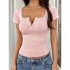 TIFICY Damenmode, lässig, Sommer, Frühling, einfarbig, bedruckt, kurzärmelig, V-Ausschnitt, Blusen und Hemden