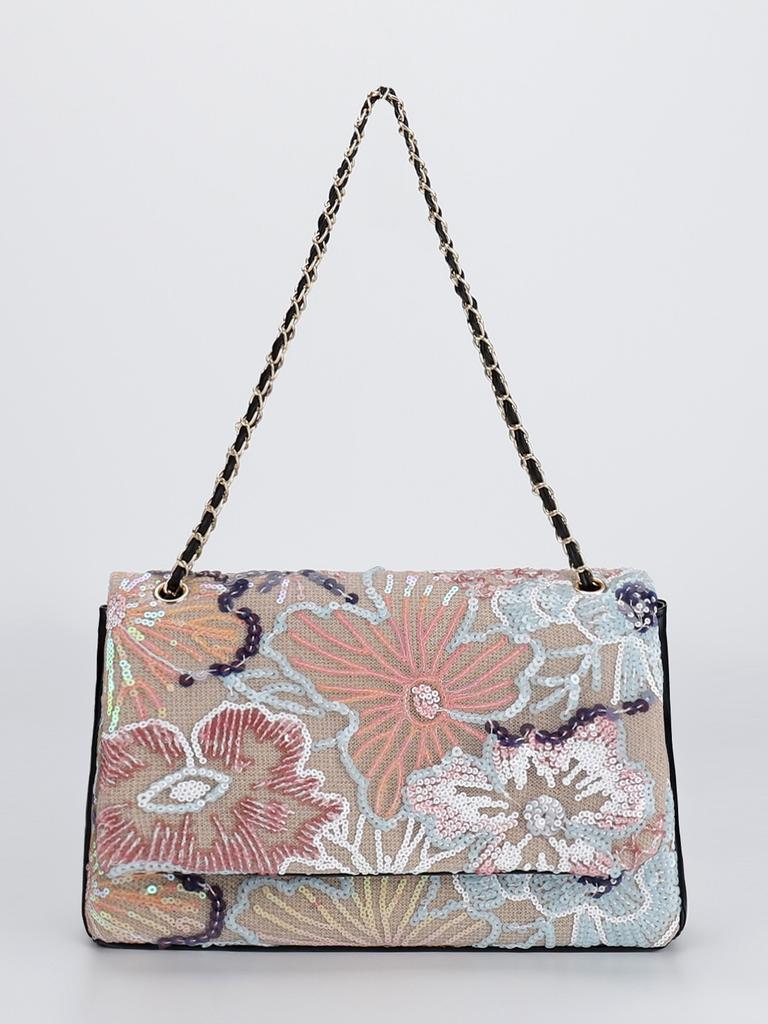 Embroidery sequined shoulder bag summer new niche woven straw bag high-end large-capacity armpit bag