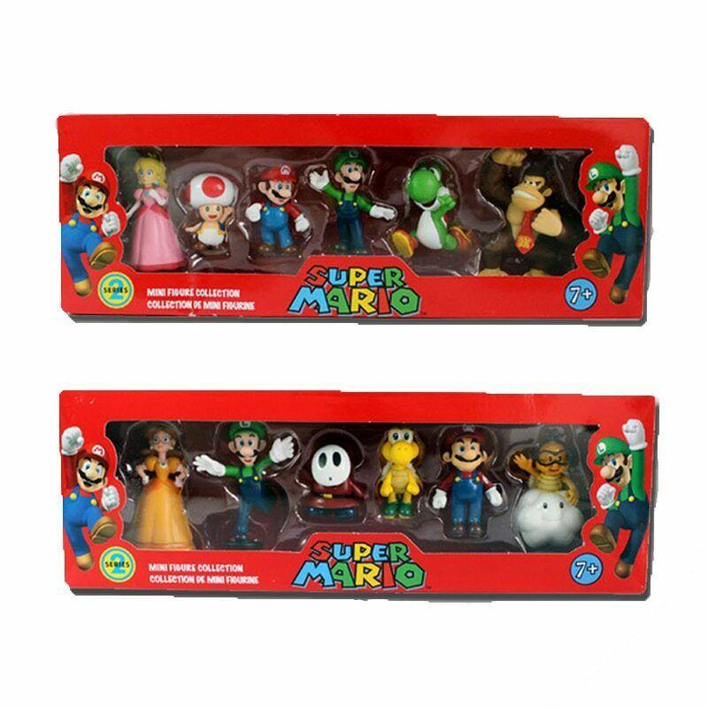 Sechsteiliges Super Mario Bros Actionfiguren-Spielzeugset mit Luigi, Yoshi und Pilz-Sammelfiguren für Kinder