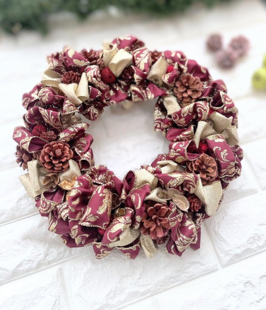 Ribbon Wreath Not Too Sweet Red Christmas Present Gift Ornament Artificial Flower Interior Diameter 30cm Red Lulu's Wreath Lulu's-1581