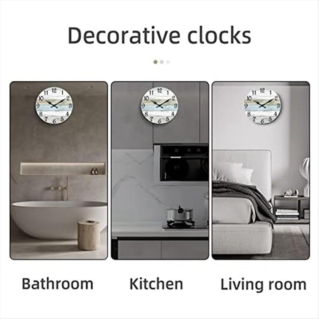 BHBL Wall Clock Bathroom Clock, Rustic Wall Clocks Battery Operated, Silent Non Ticking Wooden Coastal-Each Clock Home Decor