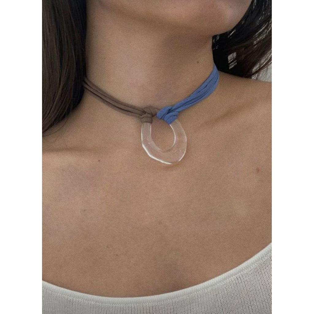 Acrylic Circular Pendant Necklace Adjustable Velvets Rope Choker Simple Ornament Women Collarbone Chain Accessory