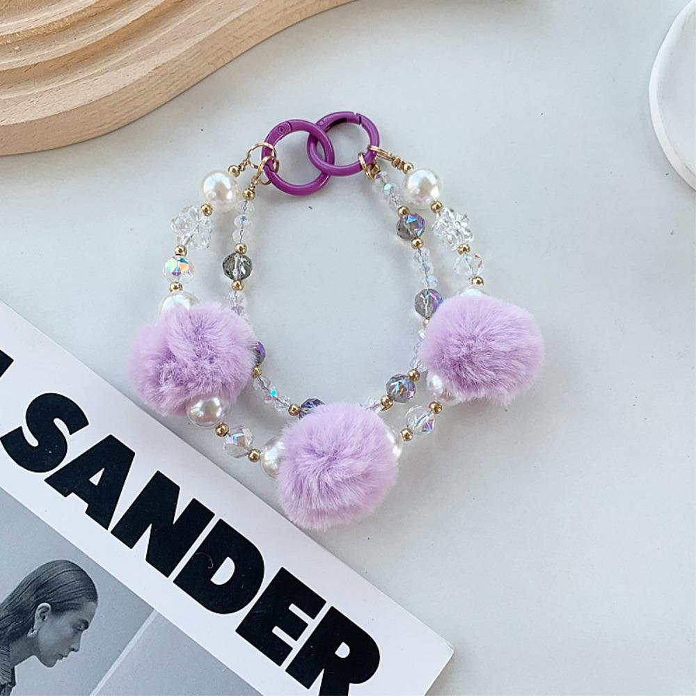 

Однотонный брелок-помпон из мягкого плюша с бисерной нитью, милый брелок для ключей от машины, украшение для ключей