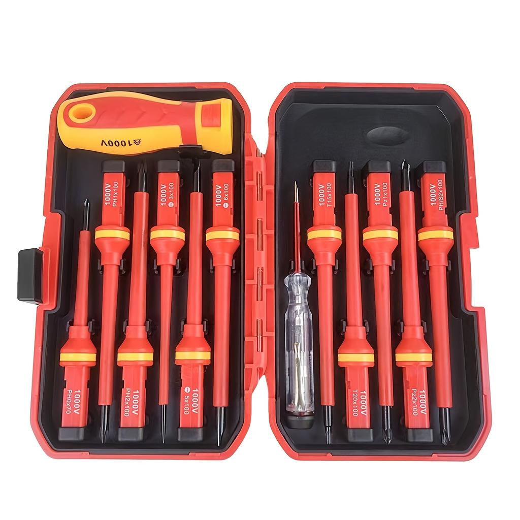 13-Piece magnetic screwdriver set, metal electrical tool kit, flat and oblique heads, non-electric hand tools for home use