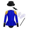 Girls Circus Costume Set Long Sleeve Lapel Tassel Shoulder Back Zipper Leotard Bow Tie Hat Magic Wand Gloves