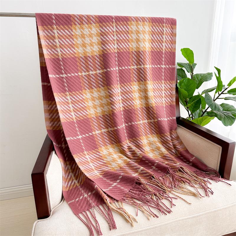 Unisex Korean Plaid Thick Winter Scarf with Tassels - Imitation Cashmere Shawl