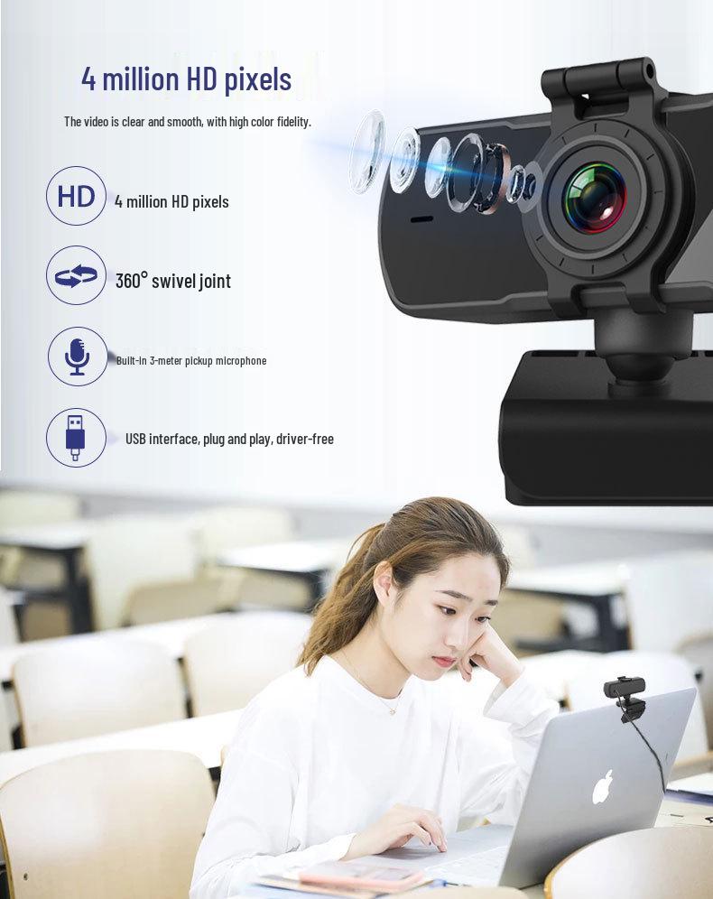 2K HD 1080p Webcam with Built-in Microphone, 4MP, Driver-Free for Live Streaming
