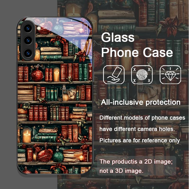 Bookshelf Christmas Decorations Print Tempered Glass Phone Case for Samsung Galaxy S25 Ultra S24 S23 Plus S22 S21 S20FE 5G Cover
